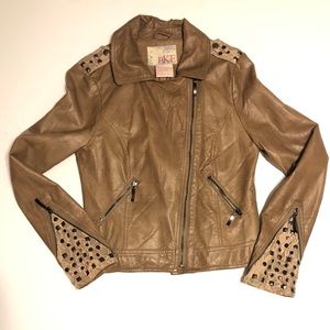Vintage Brown Leather Embellished Jacket